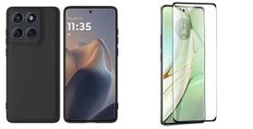 Kit 2x1 Capa Capinha Aveludada Preta + Película Cerâmica 9D Flexível Moto Edge 60