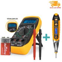 Kit 2x1 Multímetro Profissional digital com 3 ½ dígitos painel Iluminado + Chave de Teste Digital de Corrente Voltagem