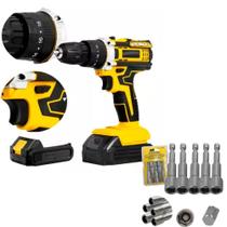 kit 2x1 Parafusadeira 21V Profissional 5 Peças Soquete Canhão Magnético - BOMVINK