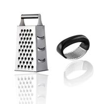 Kit 2x1 ralador inox 4 faces amassador de alho 10cm Kit 2x1 ralador inox 4 faces amassador de alho 10cm