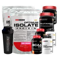 Kit 2xOptimum Isolate Whey Protein Baunilha + 2xBcaa 100g + 2xCreatina 100g + 2x Glutamina 300g + Coqueteleira -Bodybui