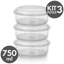Kit 3 a 12 Potes Plásticos Redondos 750ml com Tampa Organizador de Alimentos, Marmita Fitness, Freezer e Microondas BPA Free Linha Gold