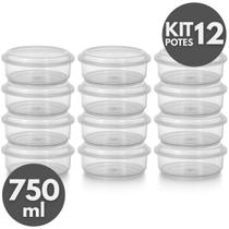 Kit 3 a 12 Potes Plásticos Redondos 750ml com Tampa Organizador de Alimentos, Marmita Fitness, Freezer e Microondas BPA Free Linha Gold