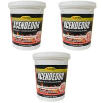 KIT 3 ACENDEDOR DE CARVAO LAREIRA CHURRASQUEIRA LENHA ALLCHEM 800g