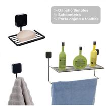 Kit 3 Acessorio Para Banheiro Suporte De Shampoo Toalha Gancho Saboneteira 50 Meses Garantia !