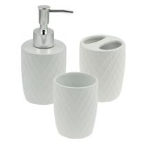 Kit 3 Acessórios Banheiro Lavabo Branco Prata Royal Wolff Kit 3 Acessórios Banheiro Lavabo Branco Prata Royal Wolff