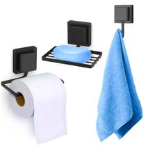 Kit 3 Acessórios De Banheiro Com Adesivo 3m Arthi Preto Kit 3 Acessórios De Banheiro Com Adesivo 3m Arthi Preto