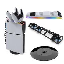 Kit 3 Acessórios em 1 Base Cooler Carregador de Controle com Suporte Fone Led RGB para Ps5 Slim