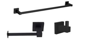 Kit 3 Acessórios Preto Toalheiro Banho Papeleira Ret Cabide