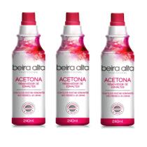 Kit 3 Acetona Beira Alta Removedor de Esmaltes 240ml