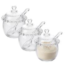 Kit 3 Açucareiro de Cristal com Colher Detalhes Coração Lyor 250ml Porta Açúcar Transparente Kit 3 Açucareiro de Cristal com Colher Detalhes Coração Lyor 250ml Porta Açúcar Transparente