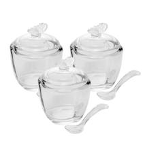 Kit 3 Açucareiro de Vidro com Colher Butterfly Borboleta 180ml Wolff