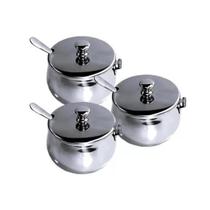 Kit 3 Açucareiros Inox Luxo de Mesa Com Colher e Tampa Para Sua Cozinha Cantinho do Café 217g Kehome