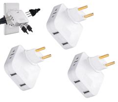 Kit 3 Adaptador Articulado USB Benjamin Movel Tomada 4 Saídas 3 Pinos Bivolt Padrão NBR 10a Branca