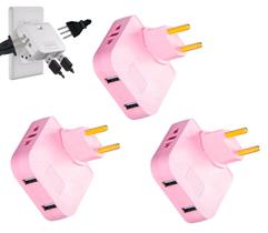 Kit 3 Adaptador Articulado USB Benjamin Movel Tomada 4 Saídas 3 Pinos Bivolt Padrão NBR 10a Rosa Kit 3 Adaptador Articulado USB Benjamin Movel Tomada 4 Saídas 3 Pinos Bivolt Padrão NBR 10a Rosa