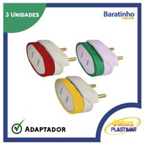 Kit 3 Adaptador De Tomada Pino Chato Americano 10a Celuz