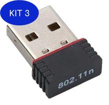 Kit 3 Adaptador Wireless Usb 2.0 Wifi 950Mbps 802.11N Nano 2.4Ghz
