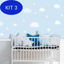 Kit 3 Adesivo de Nuvem Azul e Branca