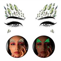 Kit 3 Adesivos Faciais Fluorescentes Carnaval Pedraria