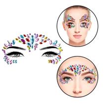 Kit 3 Adesivos Faciais Multicolor Strass Pedraria Carnaval