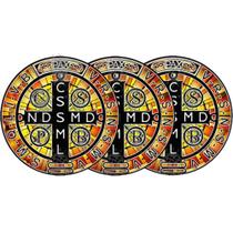Kit 3 Adesivos Medalha de São Bento Cruz Sagrada Vitral 6cm Kit 3 Adesivos Medalha de São Bento Cruz Sagrada Vitral 6cm