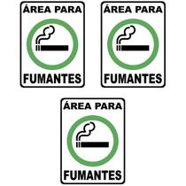 Kit 3 Adesivos Placa Sinalização Área Para Fumantes 20x15cm