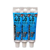 Kit 3 Adesivos Selante PU 40 Bisnaga Plástica Unipega Branco 80G/50ML