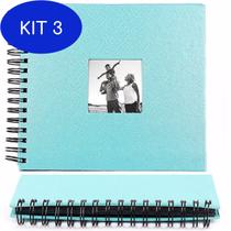 Kit 3 Álbum de Assinaturas e Scrapbook Azul Claro 40 Páginas