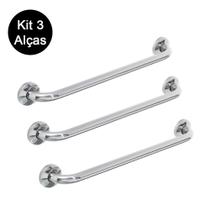 Kit 3 Alças Apoio Banheiro Inox 50cm Idoso Cadeirante Deficiente Acessibilidade