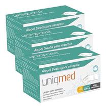 KIT 3 Álcool Swab para Assepsia 70% Uniqmed 100 Unidades