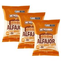 Kit 3 Alfajor com Recheio Pasta de Amendoim Dr Peanut Whey Protein Zero Açucar 35g Sabores Ssbores:Doce de leite com Cho