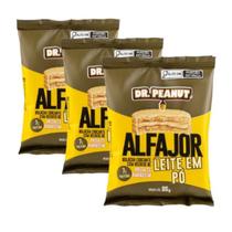 Kit 3 Alfajor com Recheio Pasta de Amendoim Dr Peanut Whey Protein Zero Açucar 35g Sabores Ssbores:Leite em pó