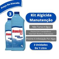 Kit 3 Algicidas Manutenção Hidroall 1 Lt Previne Agua Verde