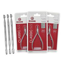 Kit 3 Alicates Mundial 522 Classic Afiado e 3 Espátulas Inox