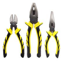 Kit 3 Alicates Universal 8" Bico 6" Corte 6" Aço Carbono Cabo Emborrachado