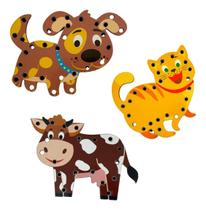 Kit 3 Alinhavo Bicho Animal + Kit 3 quebra cabeça Educativo