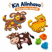 Kit 3 Alinhavos Animais Brinquedo Educativo Montessori Cachorro Gato Vaca