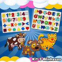Kit 3 Alinhavos de Madeira Animais c/ Alfabeto e Tabuleiro Numeral Aprendizado Ingles Portugues Kit 3 Alinhavos de Madeira Animais c/ Alfabeto e Tabuleiro Numeral Aprendizado Ingles Portugues