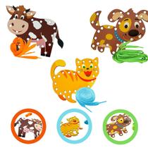 Kit 3 Alinhavos Educativos em MDF Animais Divertidos Cachorro Gato Vaca para Desenvolvimento Infantil Kit 3 Alinhavos Educativos em MDF Animais Divertidos Cachorro Gato Vaca para Desenvolvimento Infantil