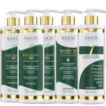 Kit 3 Alisamento Escova Progressiva Redutor de Volume Organic Care 500ml eShampoo Antirresíduo Limpeza Profunda e Leavein Protetor Térmico 7in1 Maochi