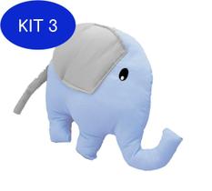 Kit 3 Almofada Decorativa Enxoval Bebê Elefante - Azul