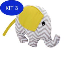 Kit 3 Almofada Decorativa Enxoval Bebê Elefante - Chevron Amarelo