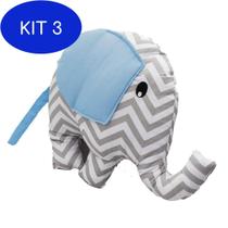 Kit 3 Almofada Decorativa Enxoval Bebê Elefante - Chevron Azul