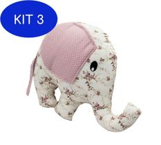 Kit 3 Almofada Decorativa Enxoval Bebê Elefante - Floral Ferrugem