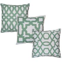 Kit 3 Almofada Geometria Treliça Verde Abstrata Linho 45x45 Refil