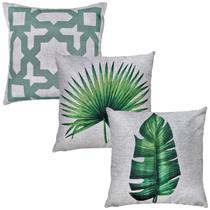 Kit 3 Almofada Linho Bananeira Livistona Treliça Verde 43x43