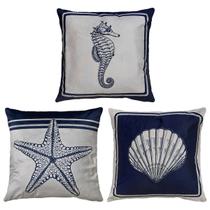 Kit 3 Almofada Veludo Mar Praia Concha Estrela Bússola 45x45 Kit 3 Almofada Veludo Mar Praia Concha Estrela Bússola 45x45