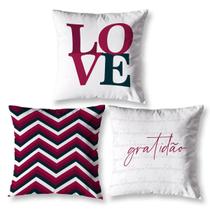 Kit 3 Almofadas Cheias 40 X 40 Estampadas Chevron Vermelho