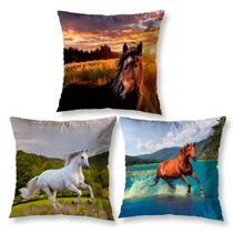 Kit 3 Almofadas Cheias 40Cm X 40Cm Estampadas Cavalo