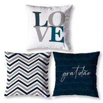 Kit 3 Almofadas Cheias 40Cm X 40Cm Estampadas Chevron Cinza